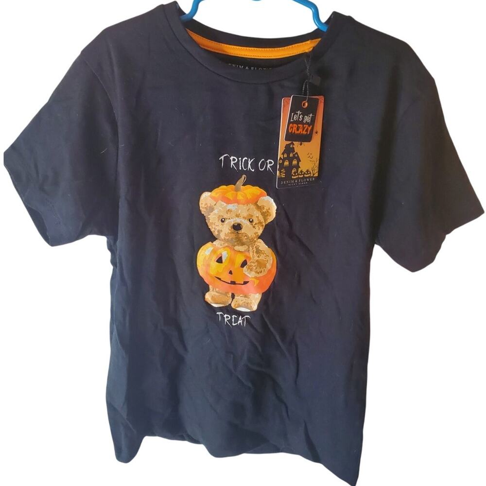 Denim & Flower "Trick or Treat" Bear and Pumpkin Tee, NWT, Size 7